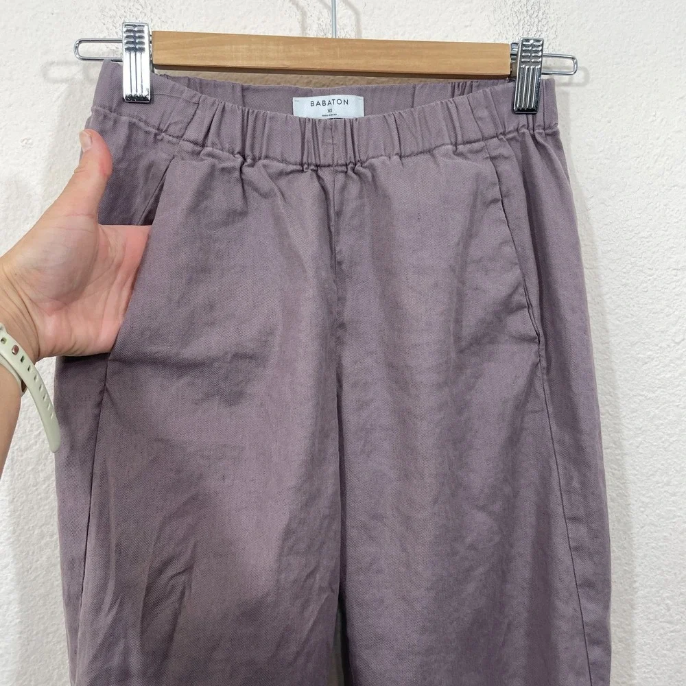 Aritzia Babaton Joggers Womens XS‎ Linen Blend Crop Pull On Mocha Brown Pants